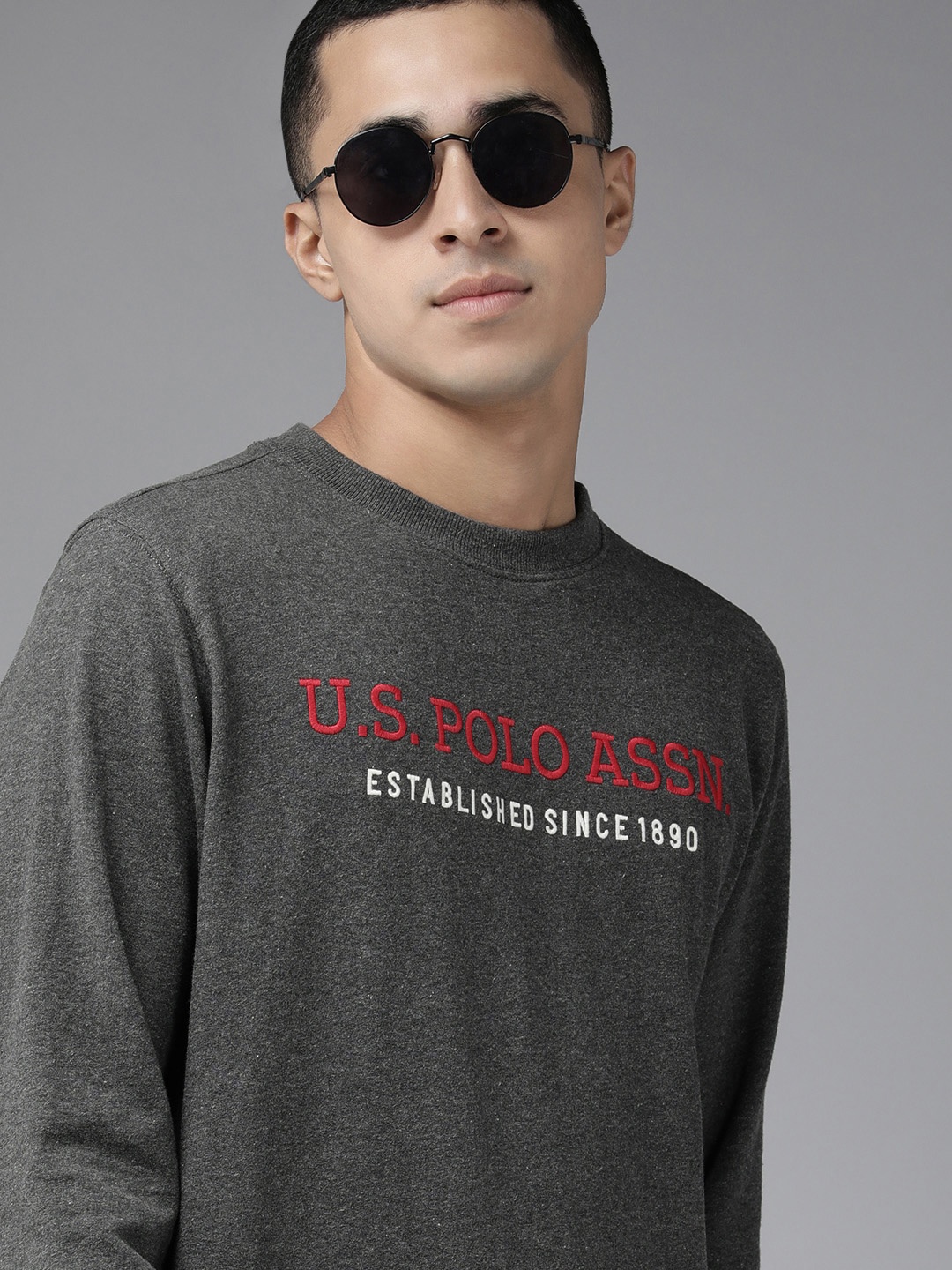 

U.S. Polo Assn. Men Grey Brand Logo Printed Sweatshirt