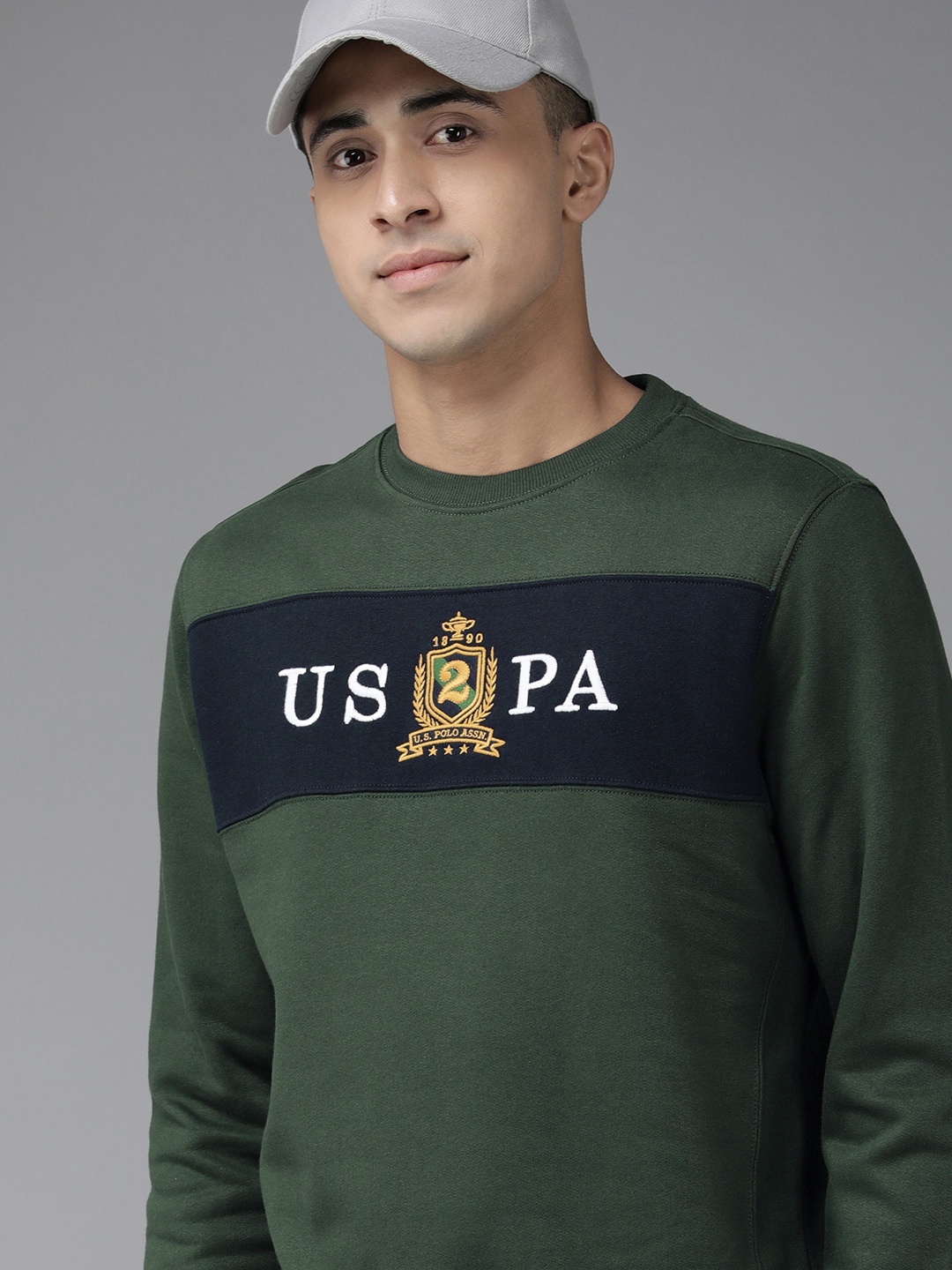 

U S Polo Assn Men Green Brand Logo Embroidered Sweatshirt