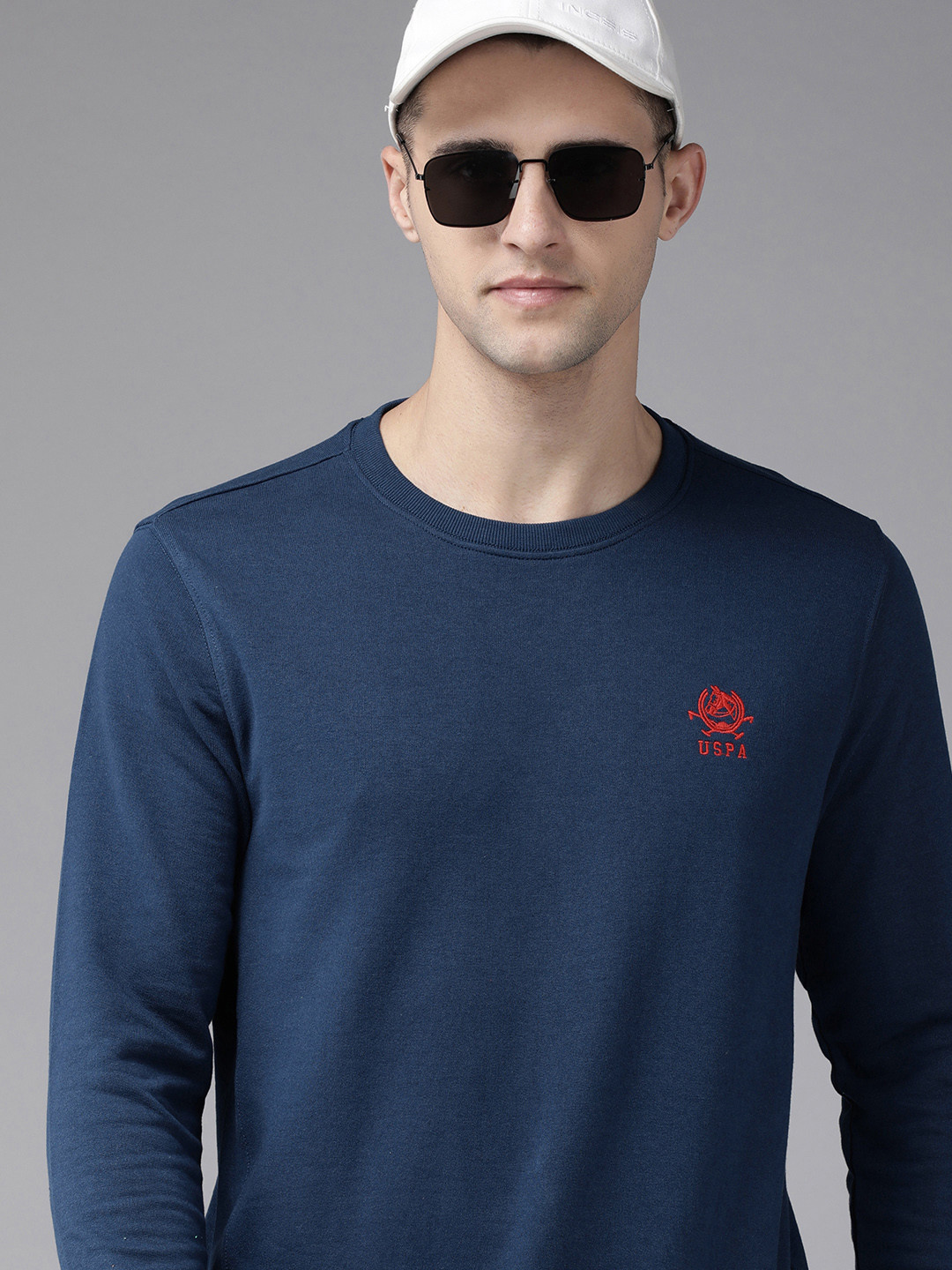 

U.S. Polo Assn. Men Navy Blue Solid Sweatshirt With Brand Logo Embroidered Detail