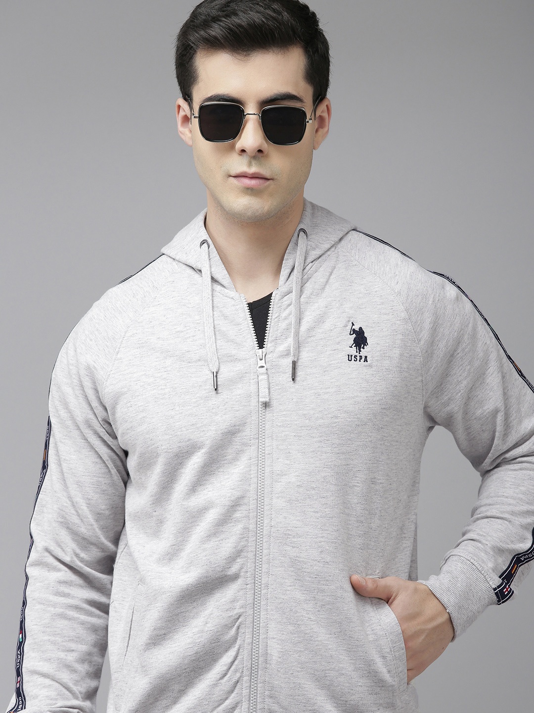 

U S Polo Assn Men Grey Long Sleeves Hooded Sweatshirt