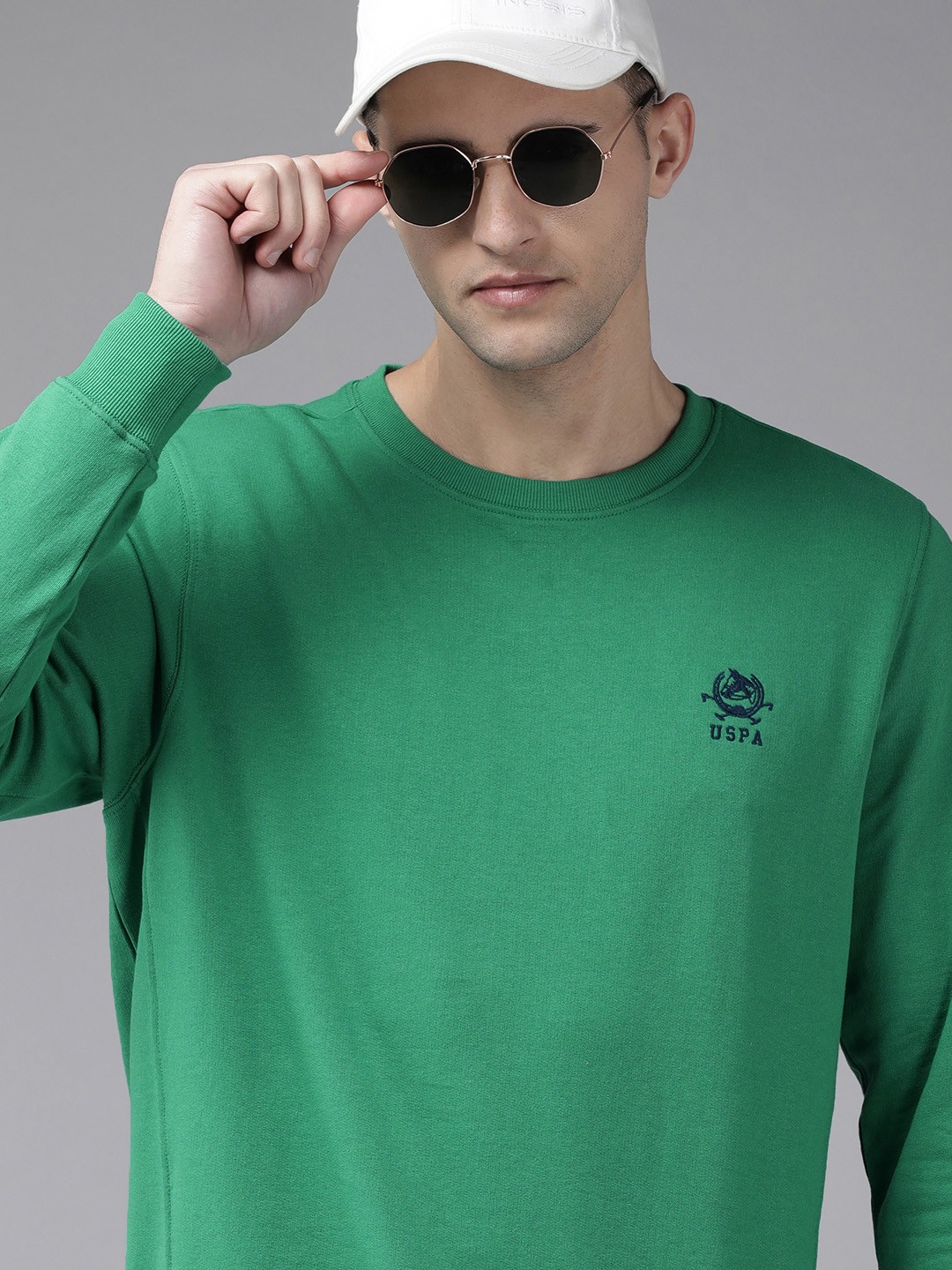 

U.S. Polo Assn. Men Sea Green Solid Sweatshirt With Brand Logo Embroidered Detail