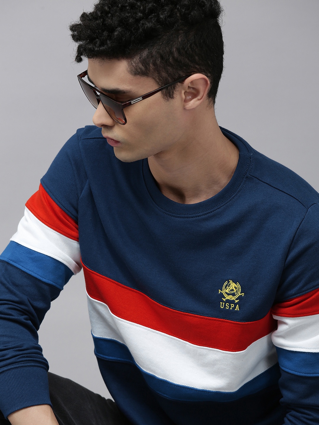 

U.S. Polo Assn. Men Navy Blue Striped Sweatshirt