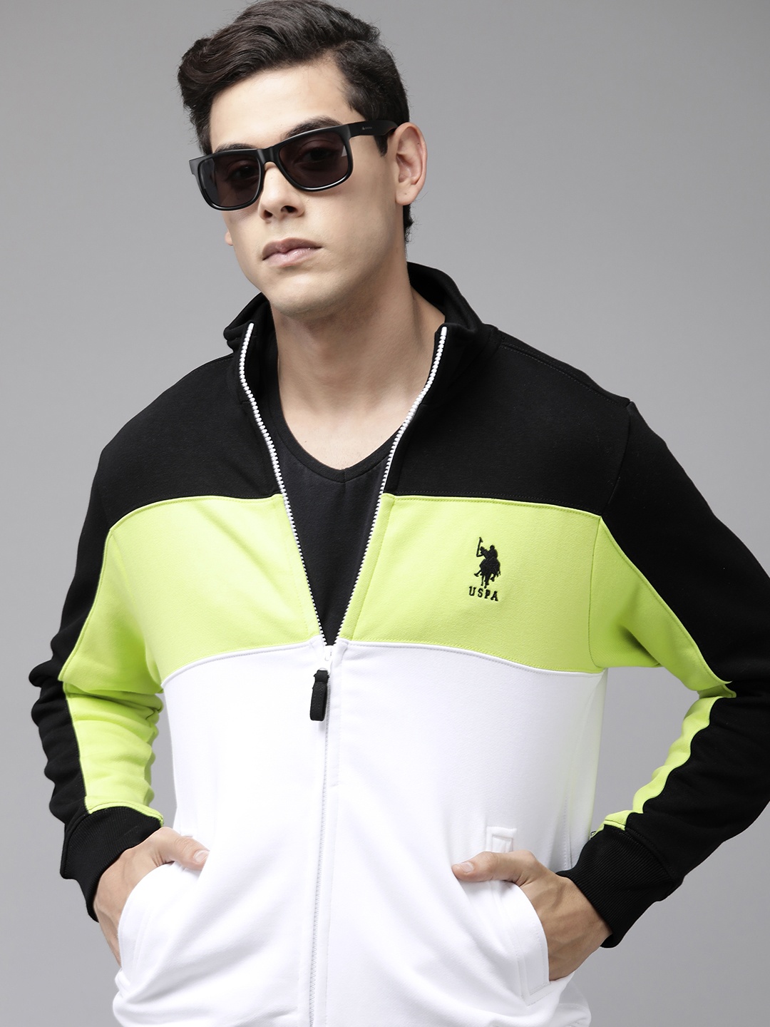

U.S. Polo Assn. Men Black Colourblocked Sweatshirt