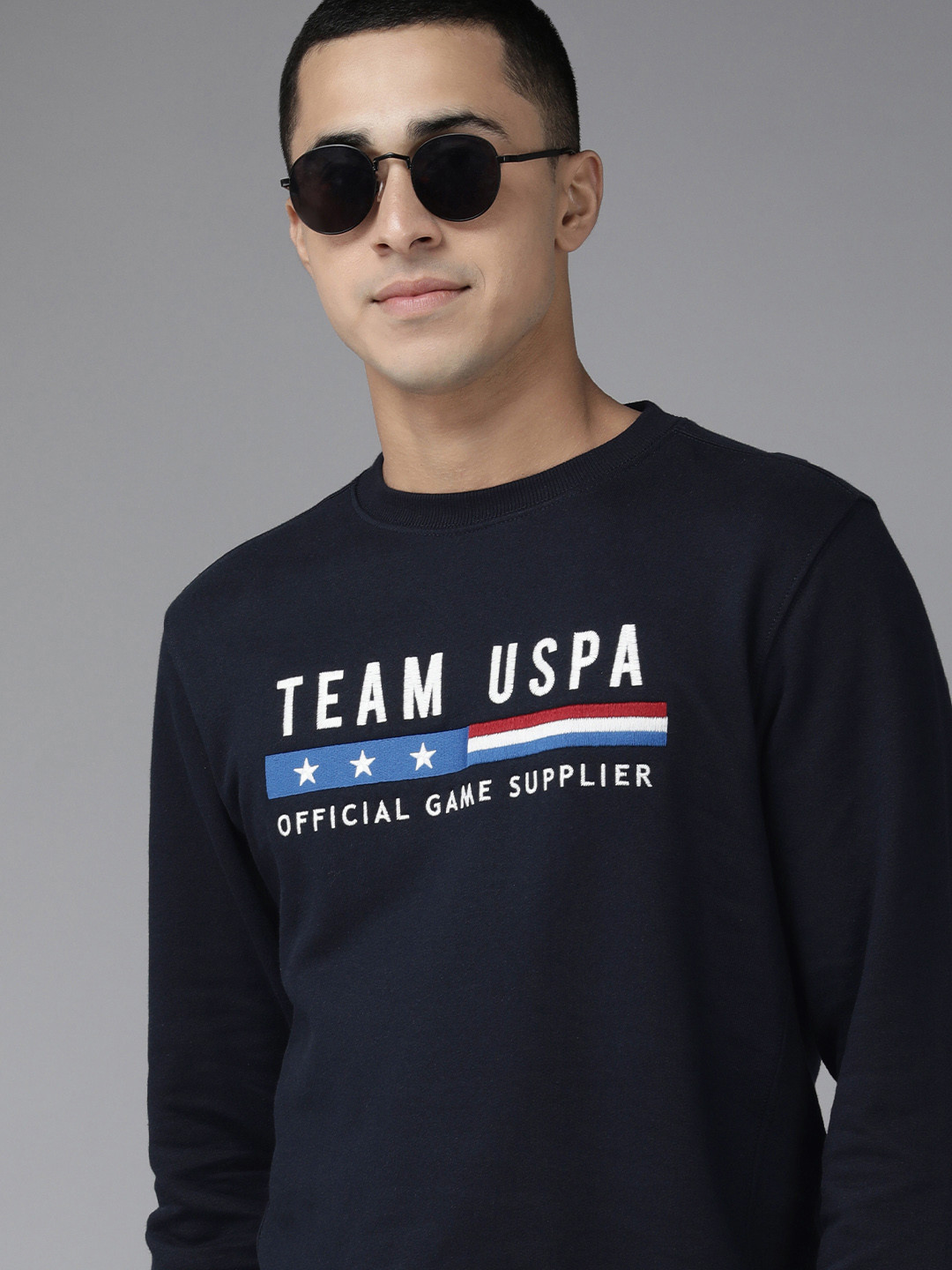 

U S Polo Assn Men Navy Blue Embroidered Sweatshirt