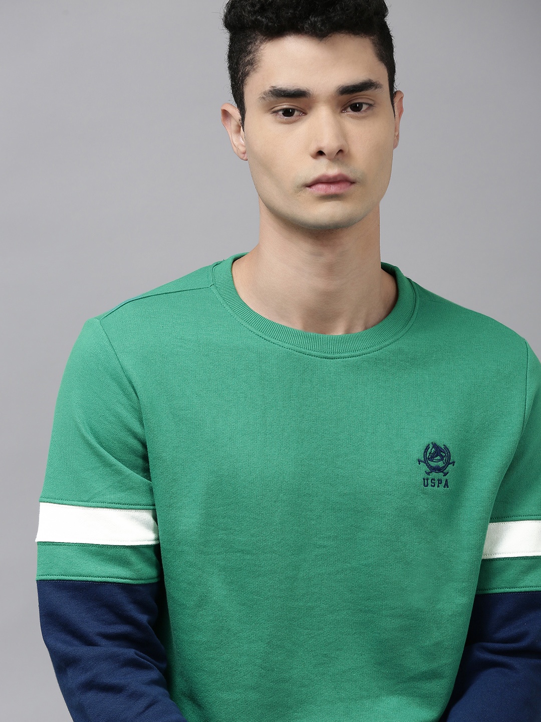 

U.S. Polo Assn. Men Sea Green Solid Sweatshirt