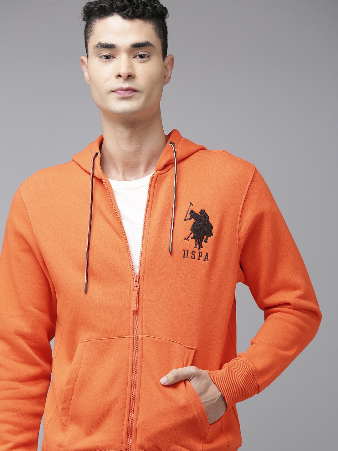 

U S Polo Assn Men Orange Hooded Sweatshirt