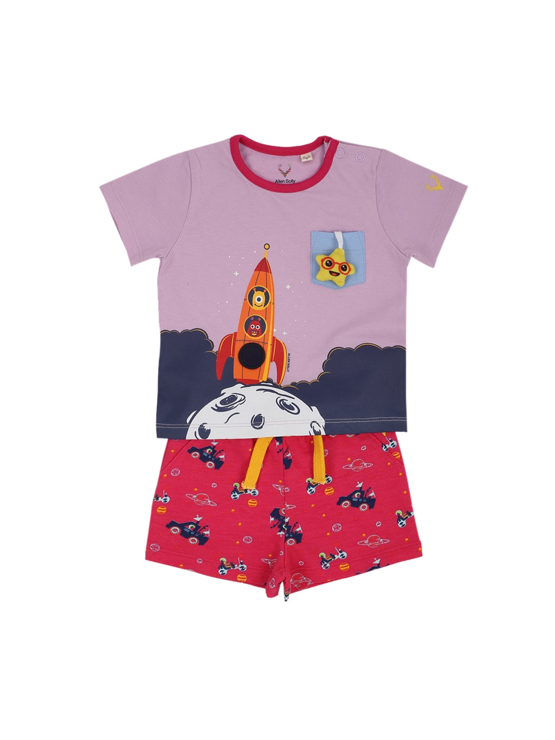 

Allen Solly Junior Boys Mauve & Red Printed Cotton T-shirt with Two Shorts