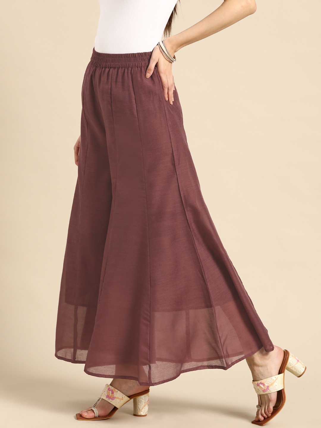 

Sangria Women Burgundy Flared Ethnic Palazzos