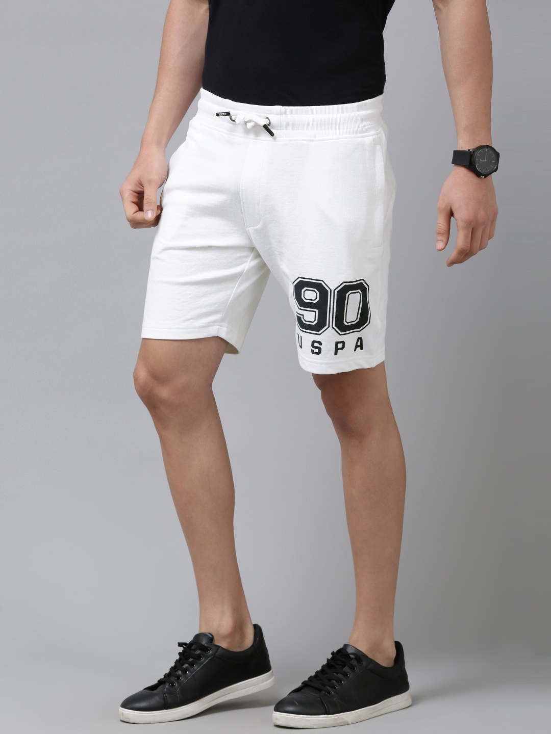 

U S Polo Assn Denim Co Men Off White Typography Printed Shorts