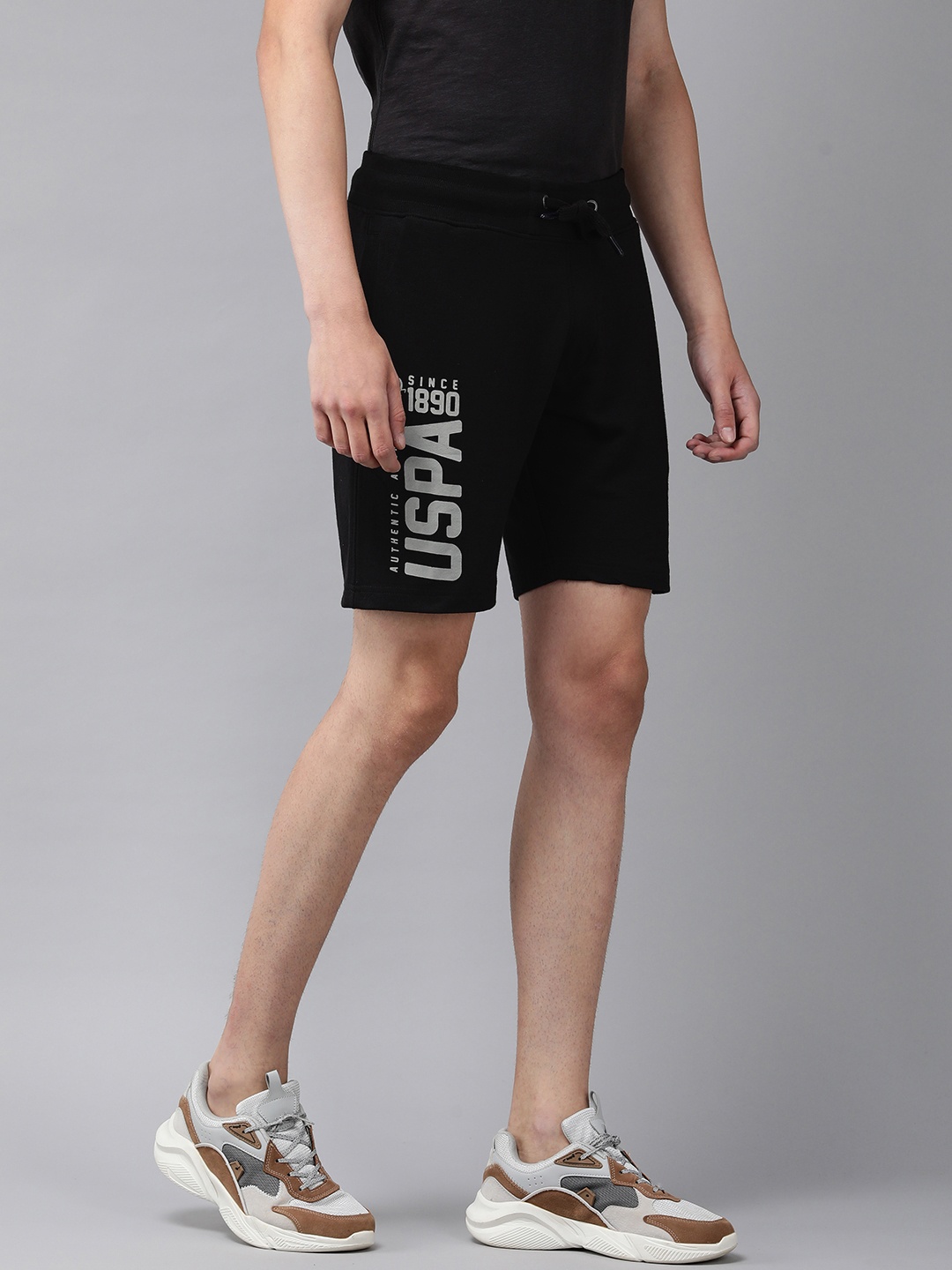 

U S Polo Assn Denim Co Men Black Brand Logo Printed Shorts