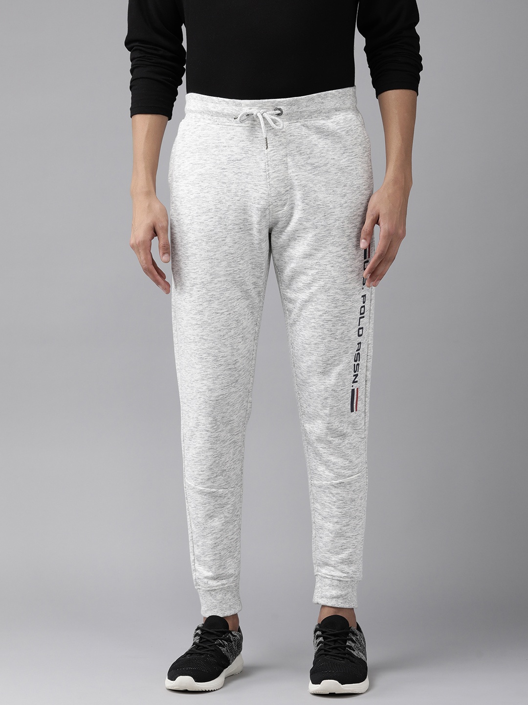 

U.S. Polo Assn. Denim Co. Men Grey Melange Solid Joggers with Logo Print