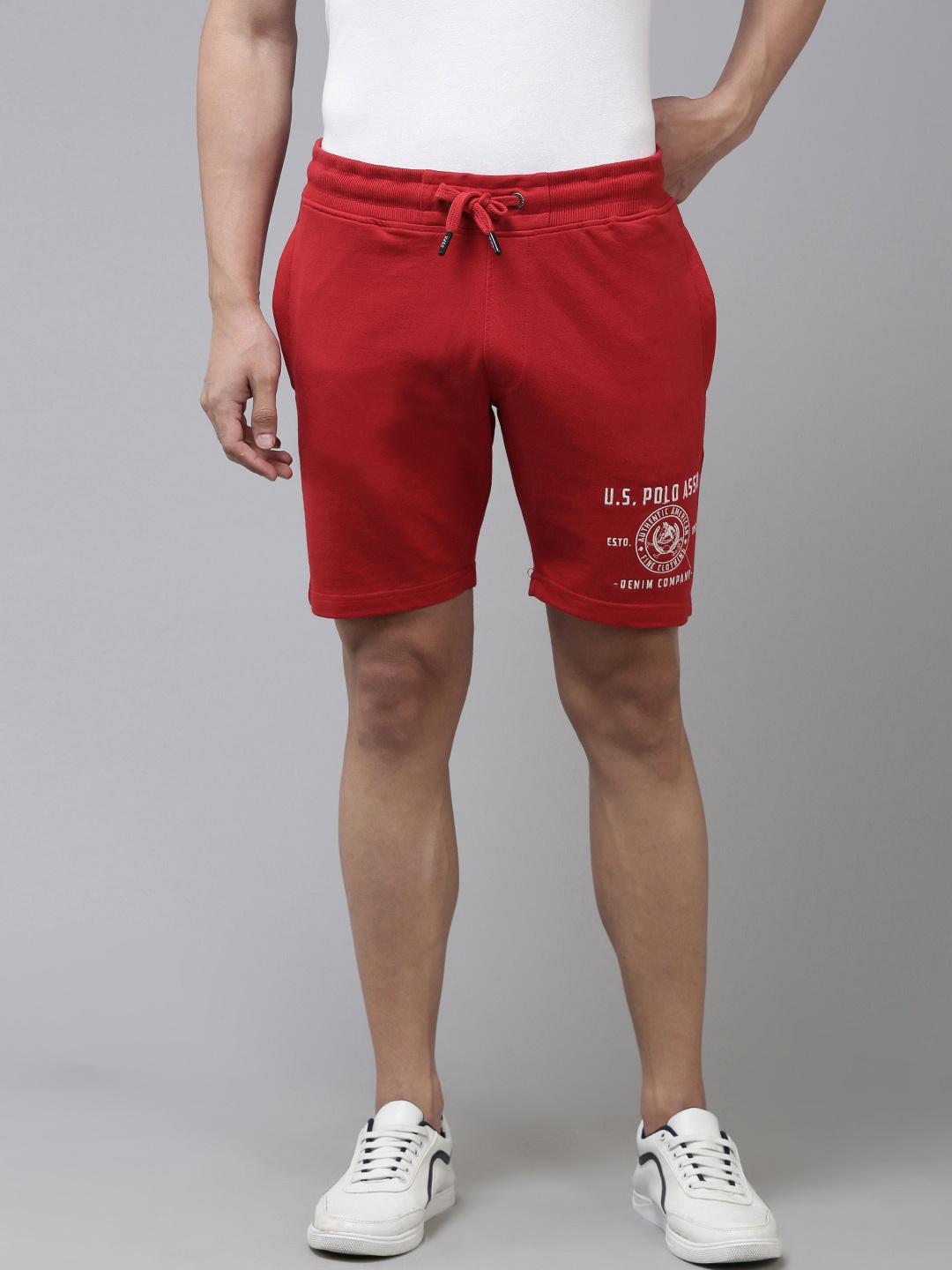 

U.S. Polo Assn. Denim Co. Men Red Typography Printed Regular Shorts