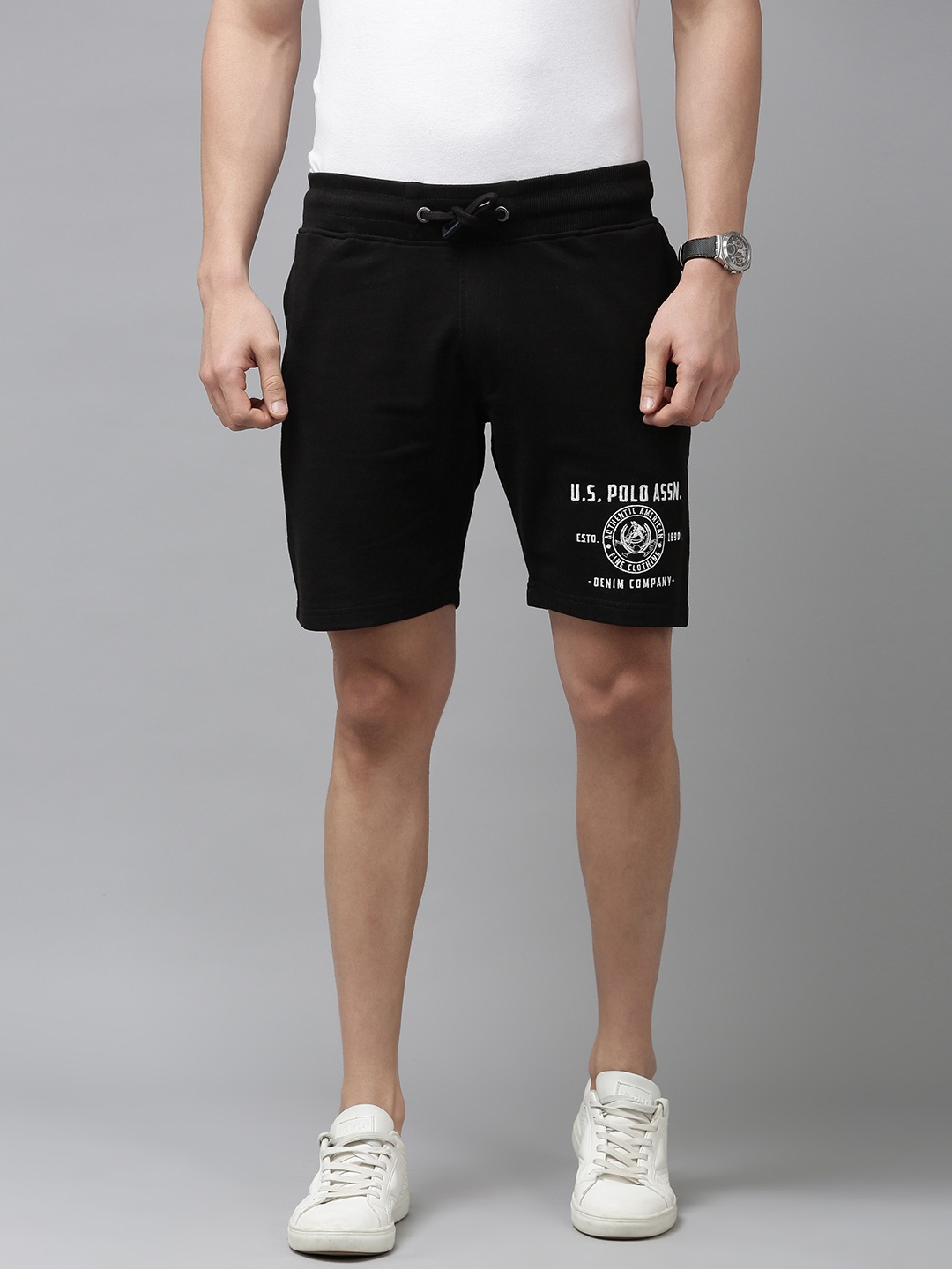 

U S Polo Assn Denim Co Men Black Typography Printed Shorts