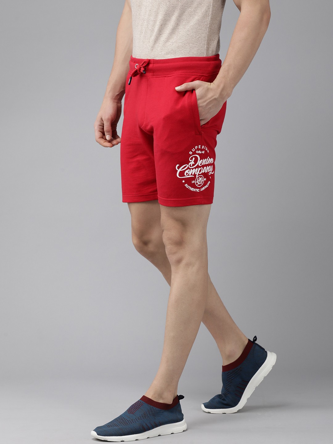 

U S Polo Assn Denim Co Men Red Brand Logo Printed Shorts