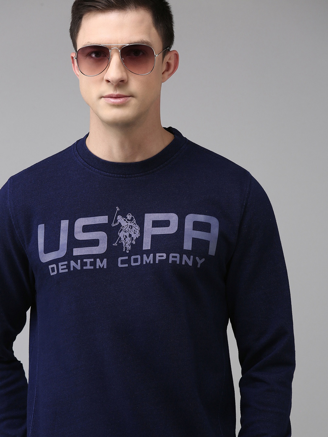 

U.S. Polo Assn. Denim Co. Men Navy Blue Brand Logo Printed Pure Cotton Sweatshirt