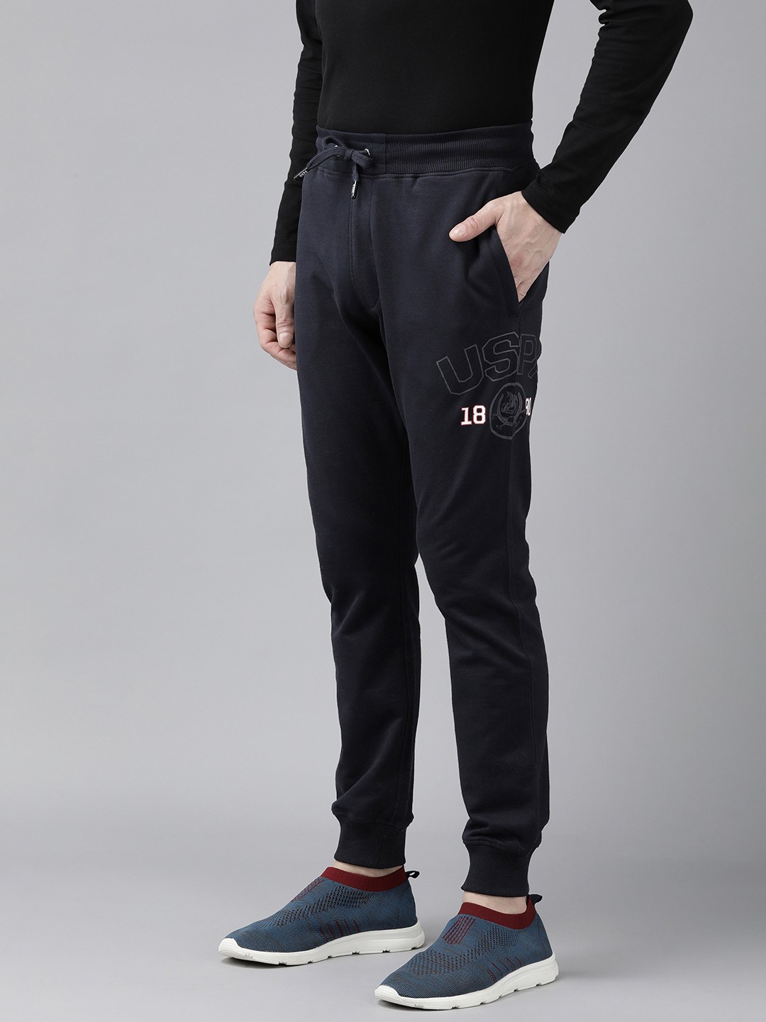 

U.S. Polo Assn. Denim Co. Men Solid Mid Rise Joggers, Navy blue