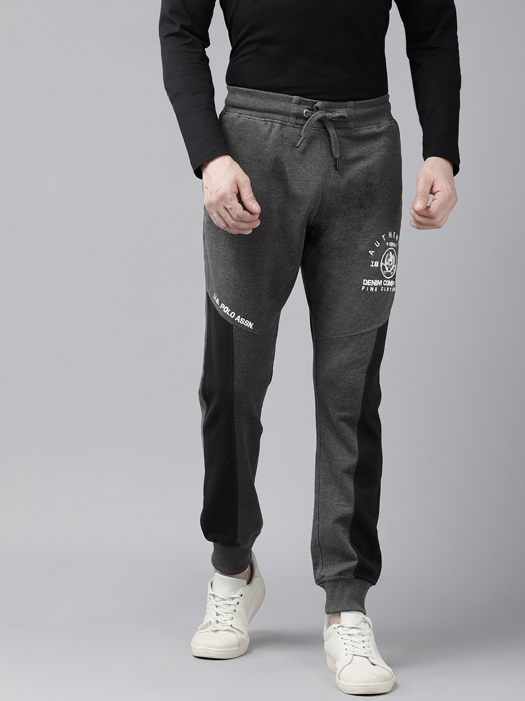 

U.S. Polo Assn. Denim Co. Men Brand Logo Printed Joggers, Grey