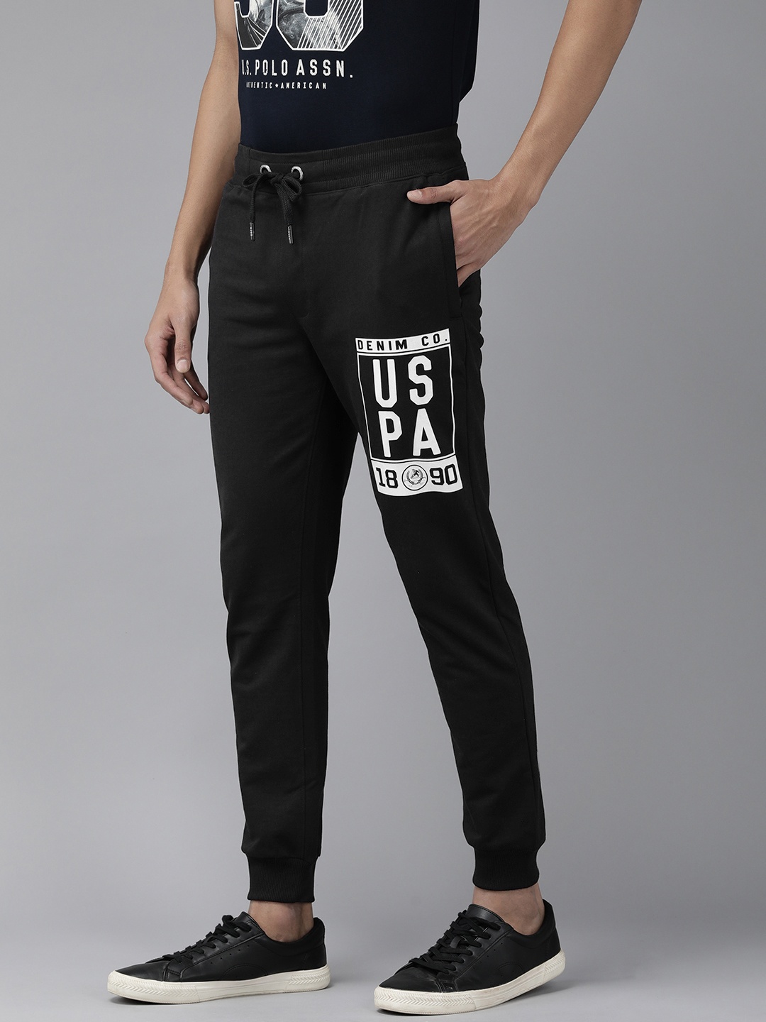 

U.S. Polo Assn. Denim Co. Men Black Brand Logo Printed Joggers