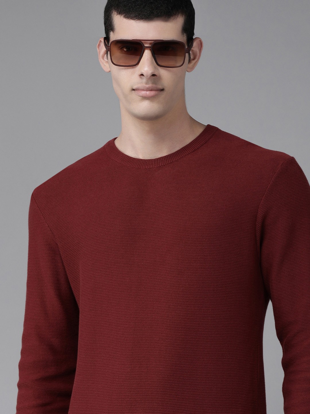 

U.S. Polo Assn. Denim Co. Men Maroon Solid Pure Cotton Pullover