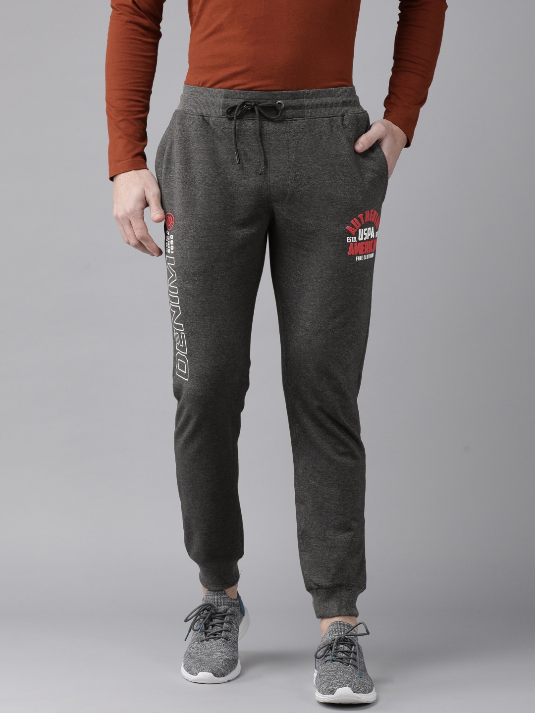 

U.S. Polo Assn. Denim Co. Men Charcoal Grey Print Detail Joggers