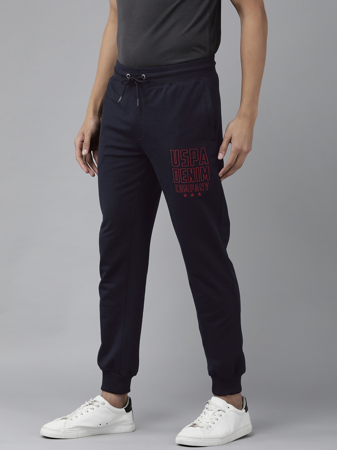 

U.S. Polo Assn. Denim Co. Men Navy Blue Brand Logo Printed Joggers