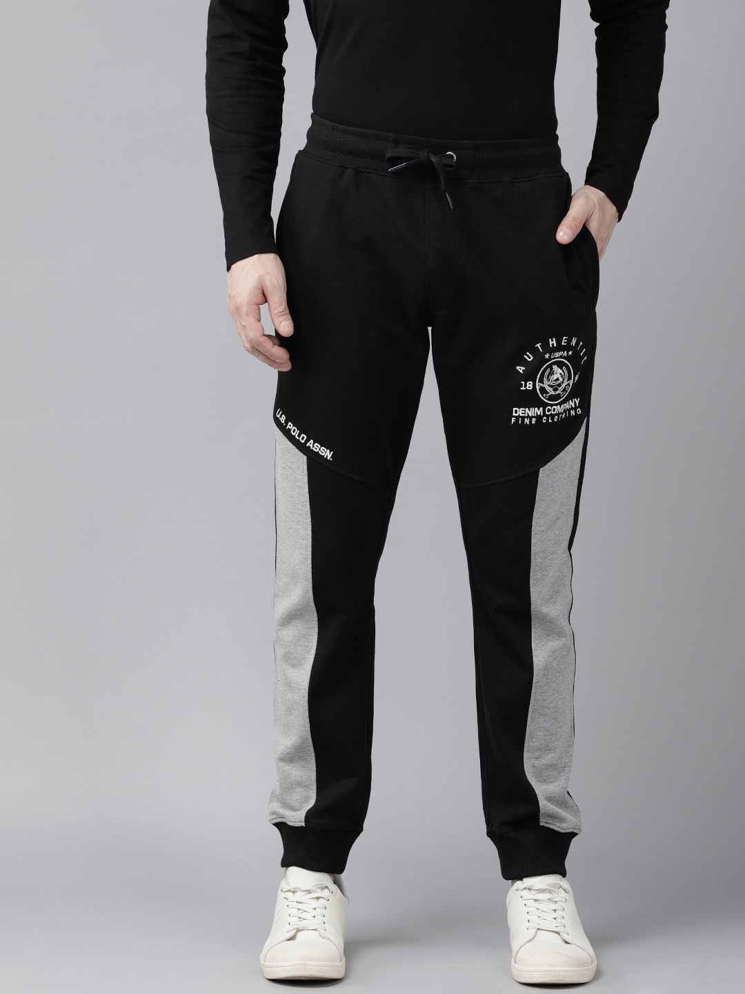 

U.S. Polo Assn. Denim Co. Men Colourblocked Mid Rise Joggers, Black