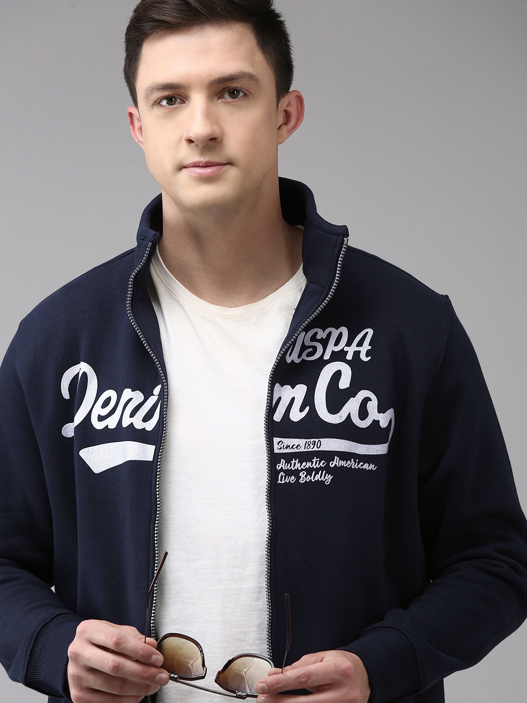 

U.S. Polo Assn. Denim Co. Men Navy Blue Brand Logo Printed Sweatshirt
