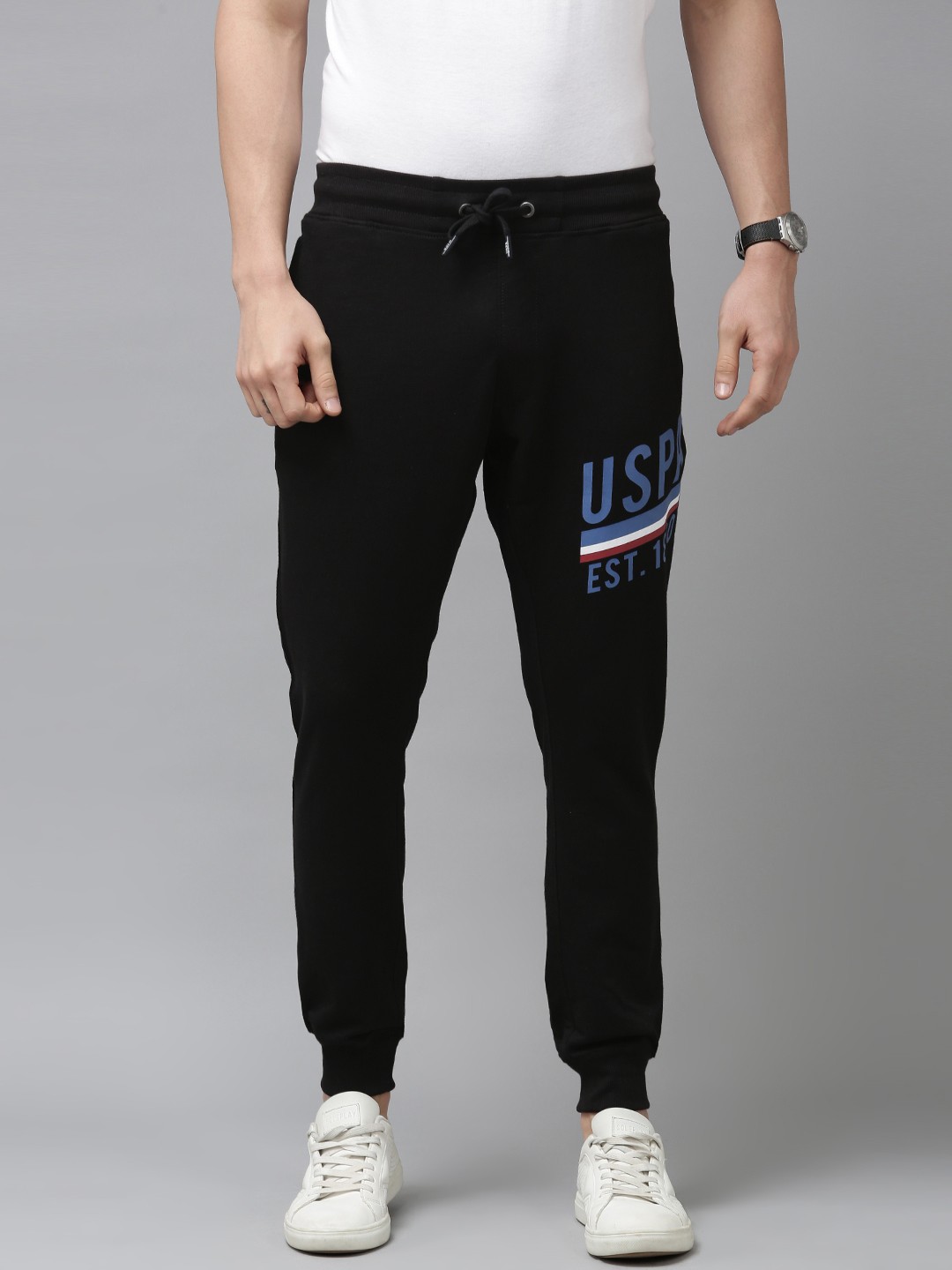 

U.S. Polo Assn. Denim Co. Men Black Brand Logo Printed Knitted Regular Joggers