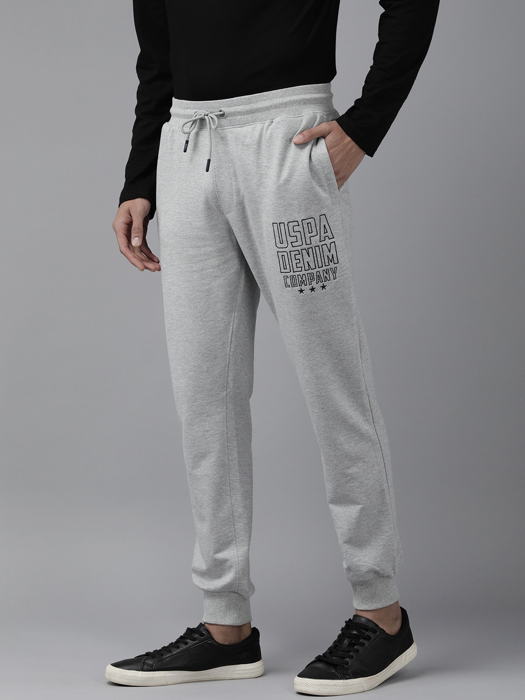 

U.S. Polo Assn. Denim Co. Men Grey Brand Logo Printed Knitted Regular Joggers