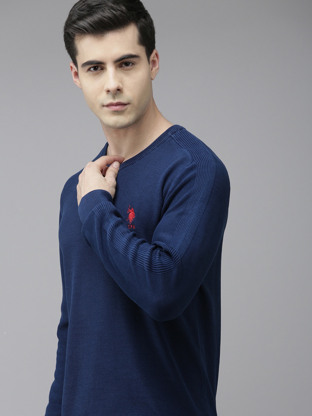 

U S Polo Assn Denim Co Men Blue Brand Logo Embroidered Pullover Sweater
