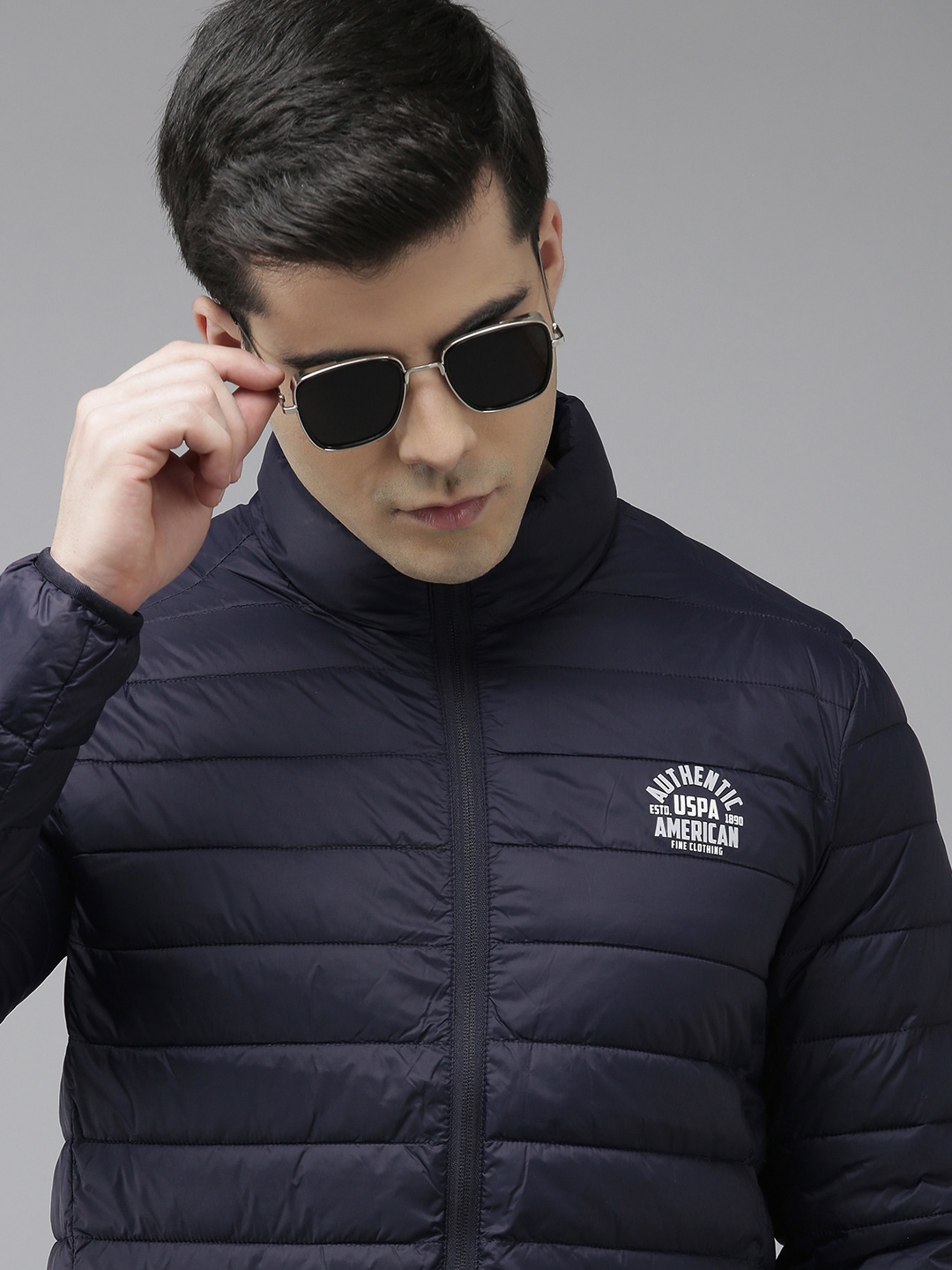 

U.S. Polo Assn. Men Navy Blue Solid Puffer Jacket With Brand Logo Detail