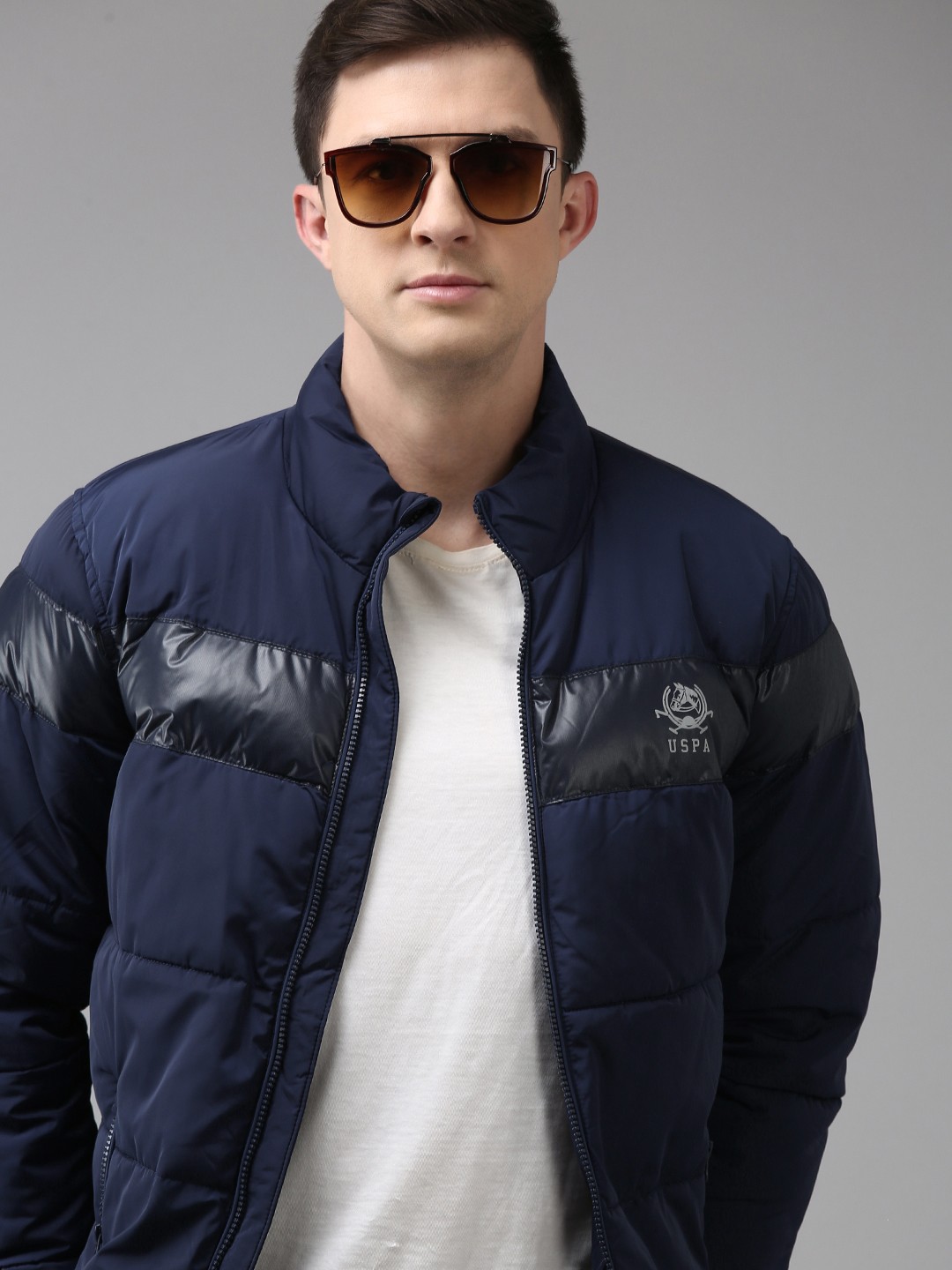 

U S Polo Assn Men Navy Blue & Black Long Sleeves Puffer Jacket