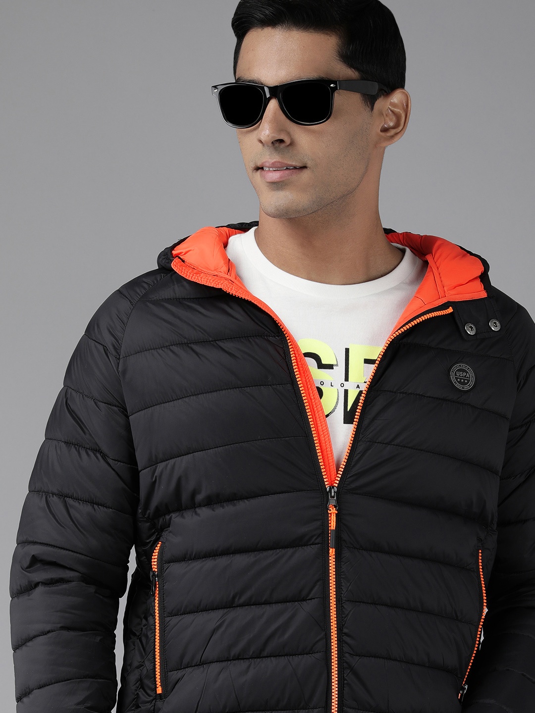 

U S Polo Assn Men Black Solid Casual Hooded Padded Jacket