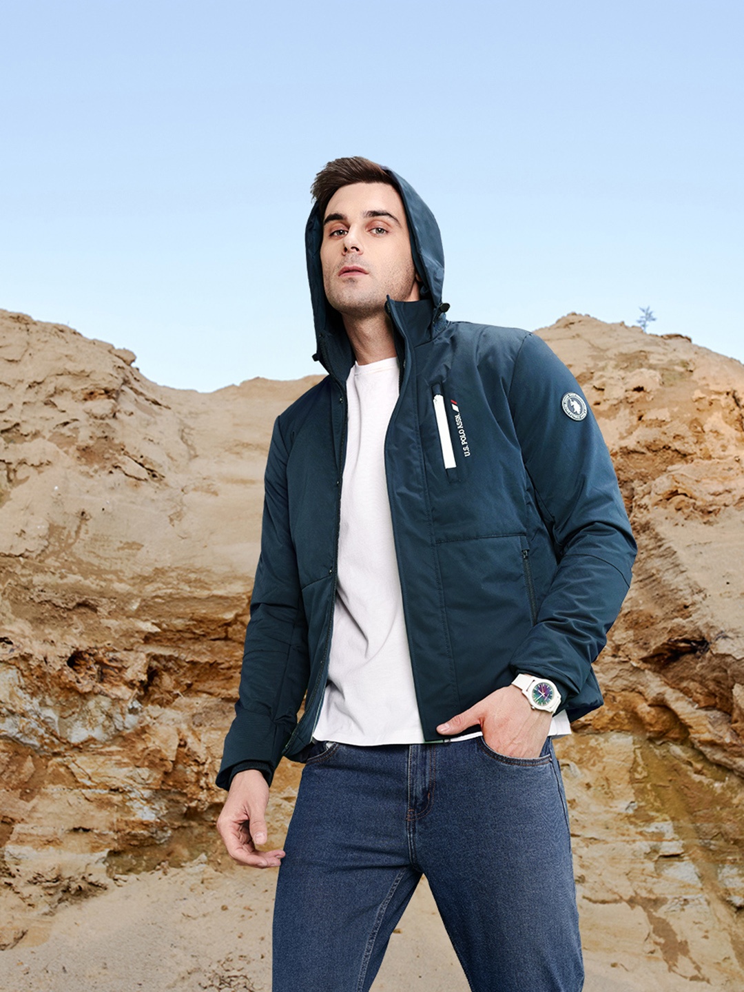 

U S Polo Assn Men Navy Blue Solid Hooded Padded Jacket