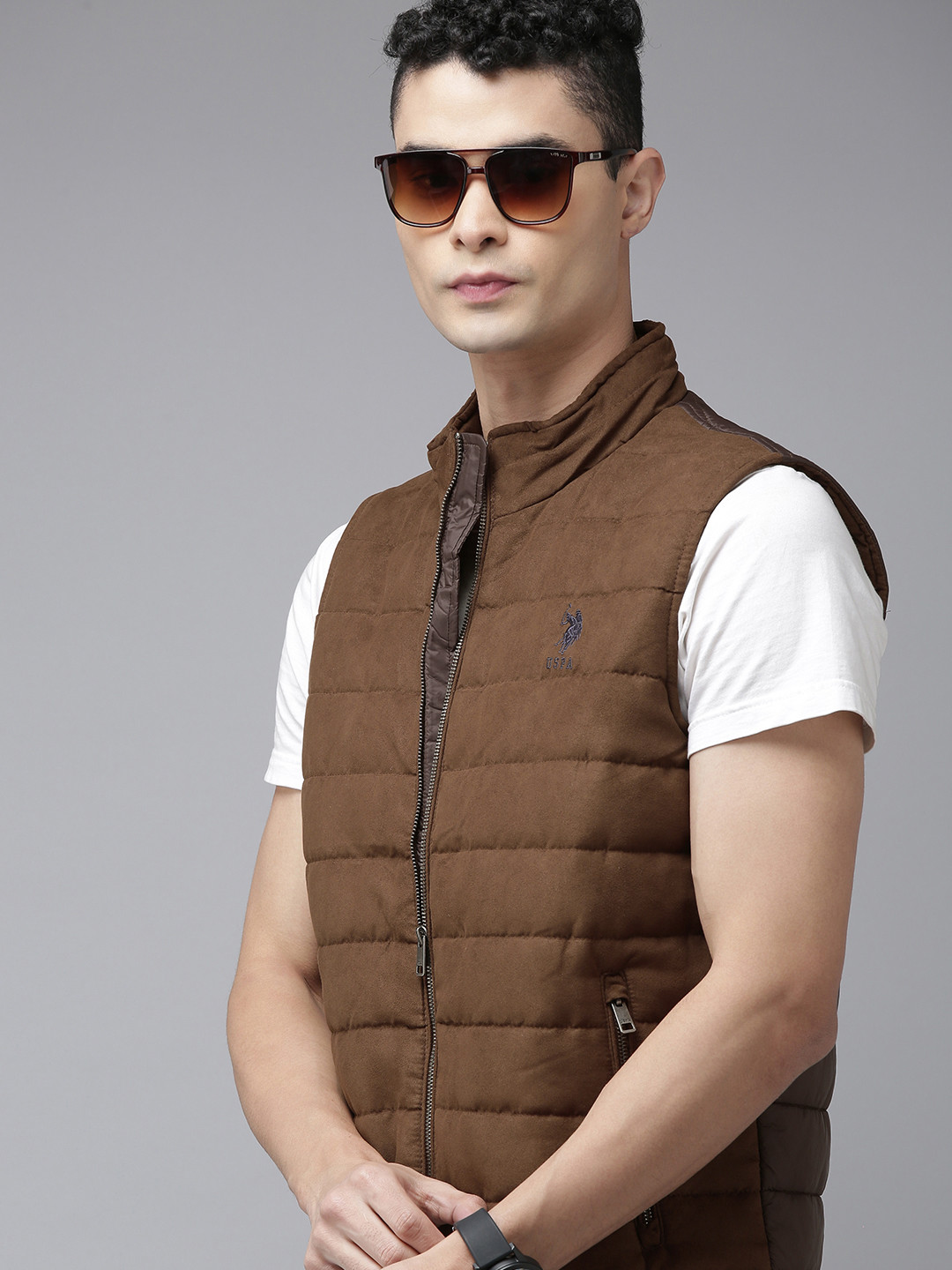 

U S Polo Assn Men Brown Solid Padded Jacket