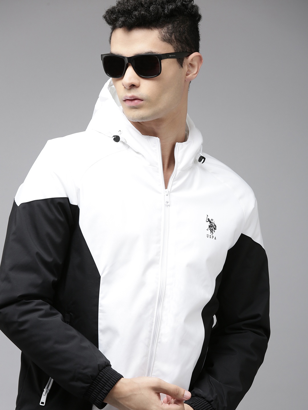 

U.S. Polo Assn. Men White & Black Colourblocked Sporty Jacket