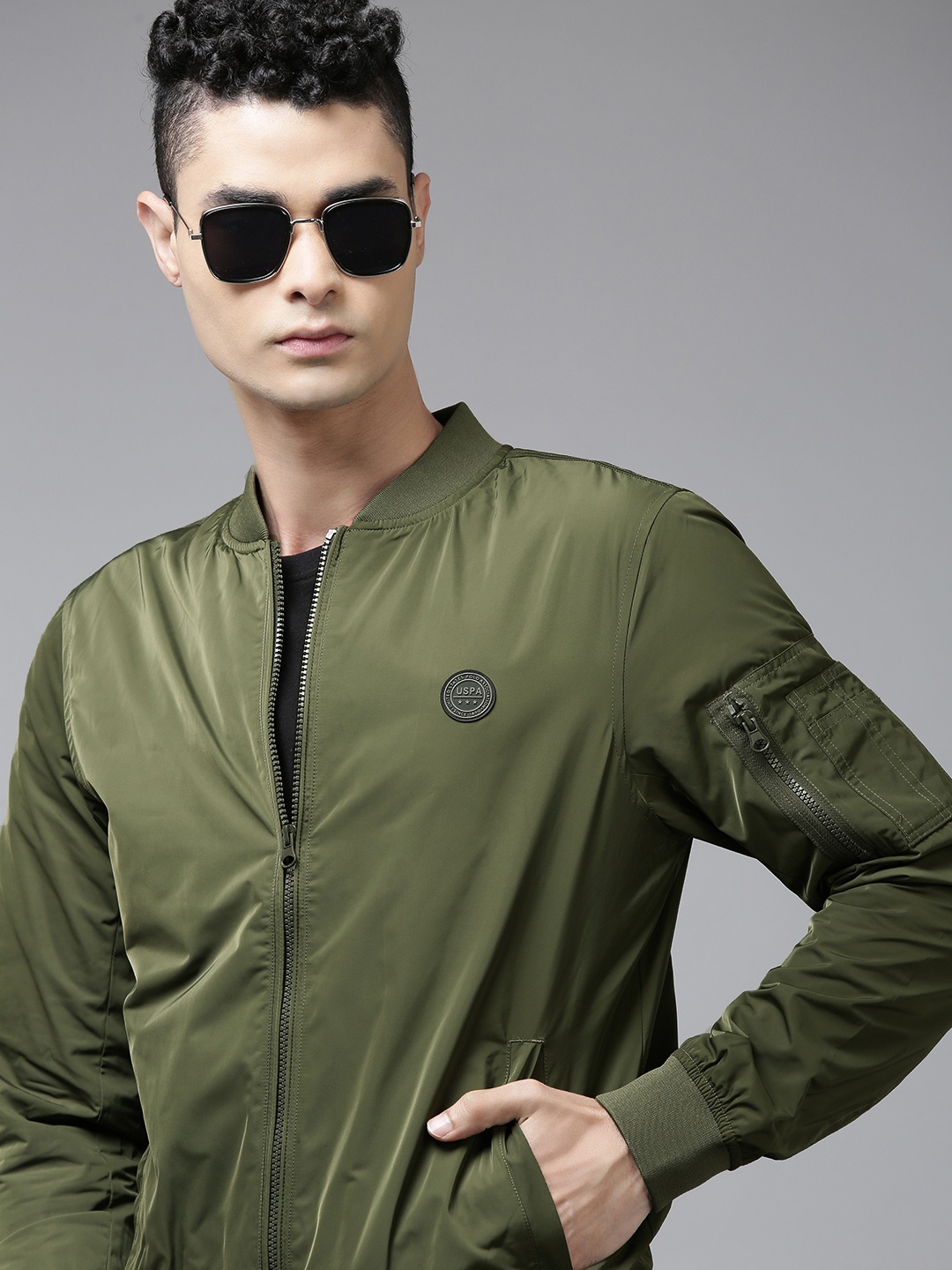 U.S. Polo Assn. Men Olive Green Bomber Jacket