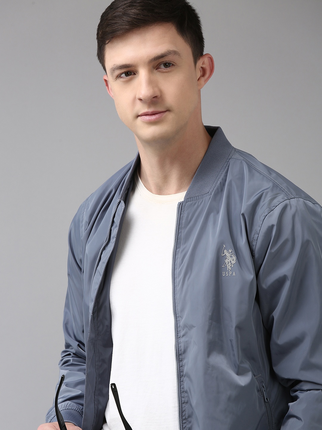 

U S Polo Assn Men Grey Solid Bomber Jacket