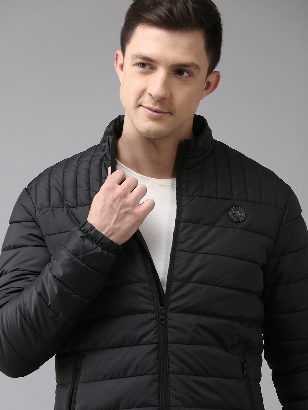 

U.S. Polo Assn. Men Black Solid Brand Logo Puffer Jacket
