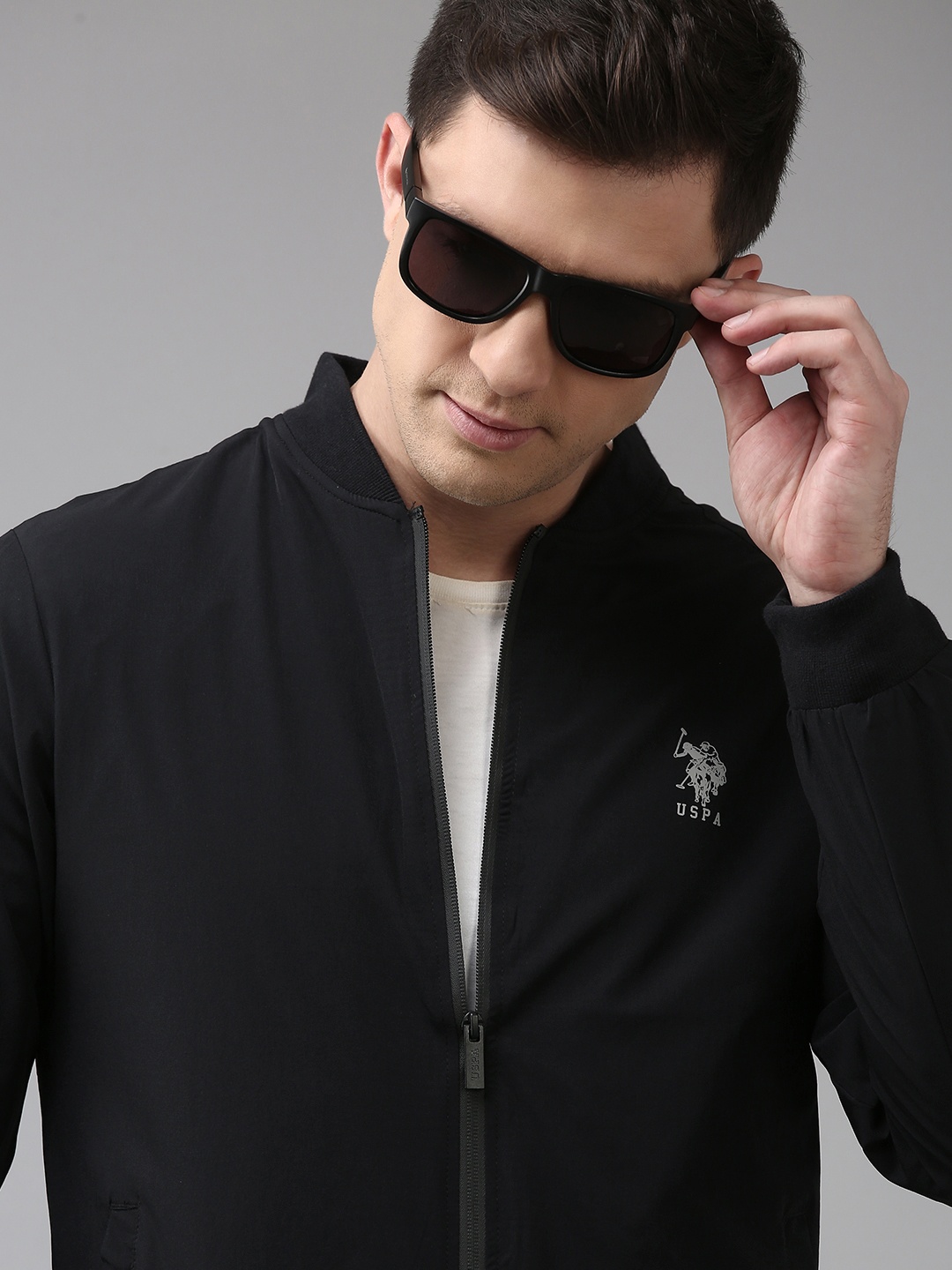 

U.S. Polo Assn. Men Black Solid Brand Logo Bomber Jacket