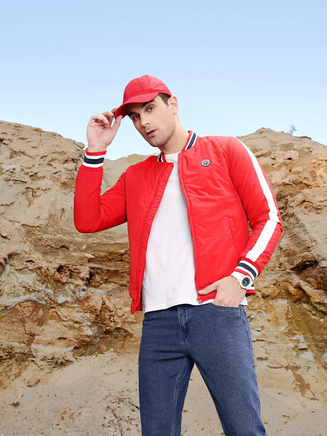 

U.S. Polo Assn. Men Red Solid Bomber Jacket