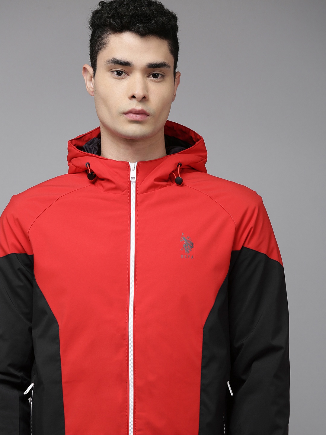 

U.S. Polo Assn. Men Red & Black Colourblocked Sporty Jacket