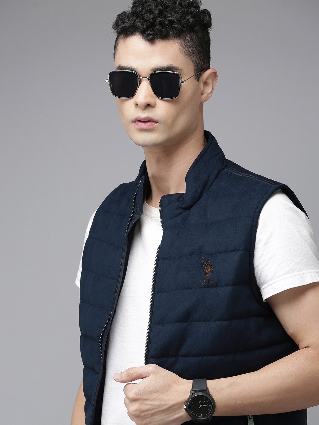

U.S. Polo Assn. Men Navy Blue Solid Gilet Padded Jacket