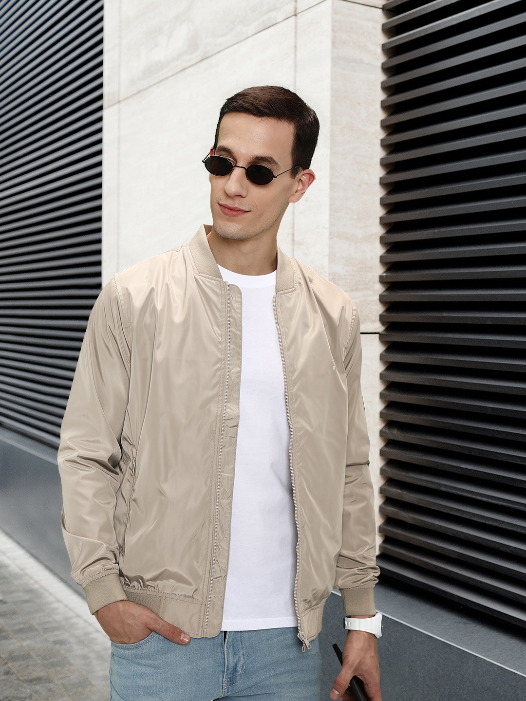 

U S Polo Assn Men Beige Solid Bomber Jacket