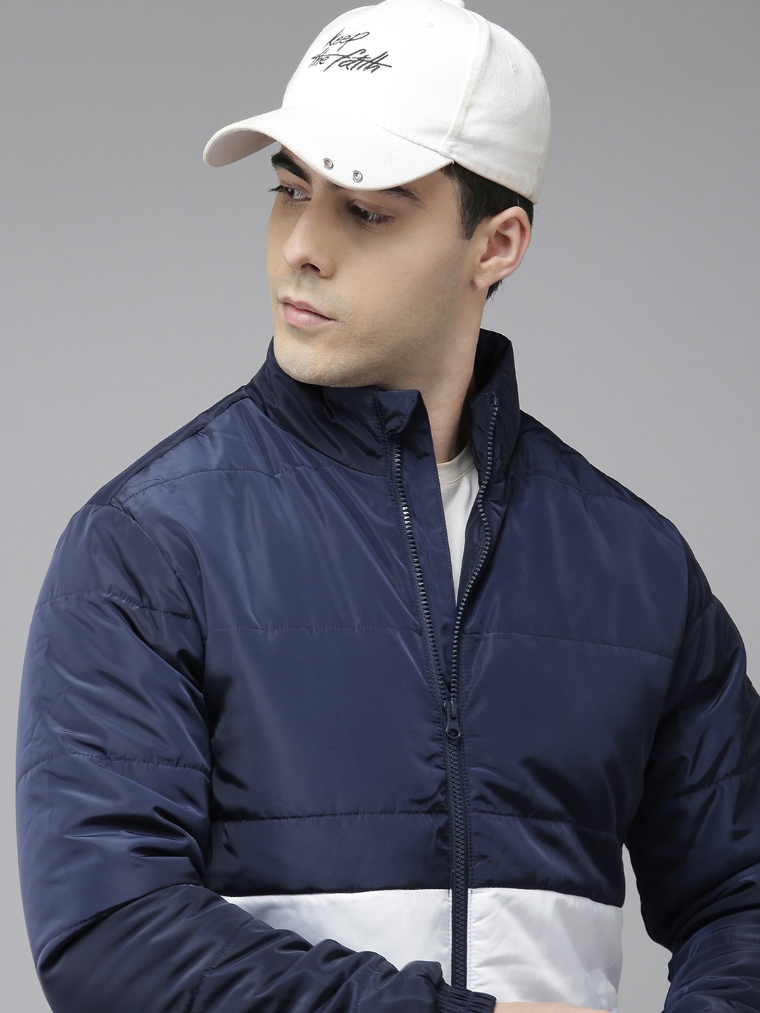 

U S Polo Assn Men Navy Blue And White Colourblocked Puffer Jacket