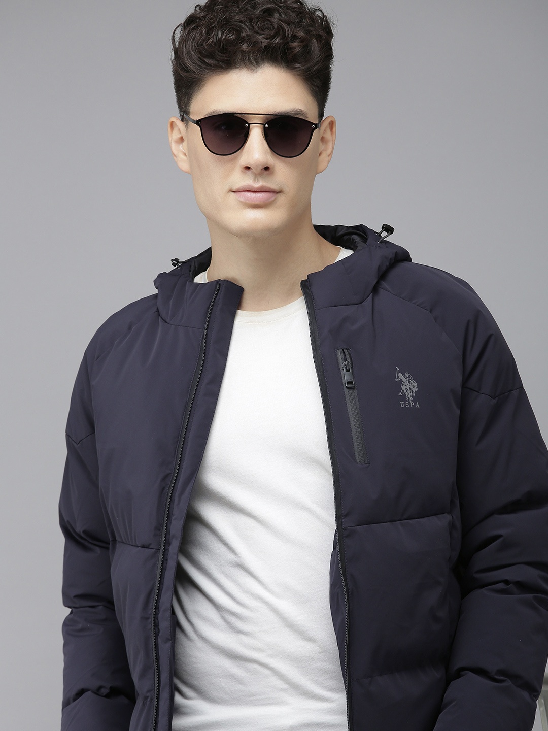 

U.S. Polo Assn. Men Navy Blue Solid Hooded Puffer Jacket
