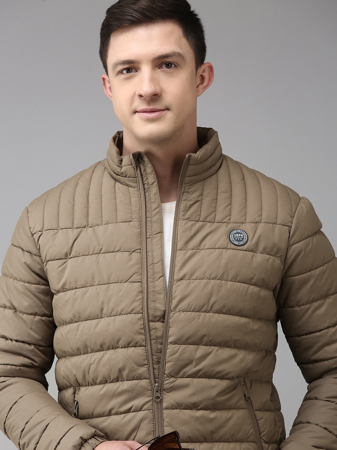 

U.S. Polo Assn. Men Khaki Solid Brand Logo Puffer Jacket