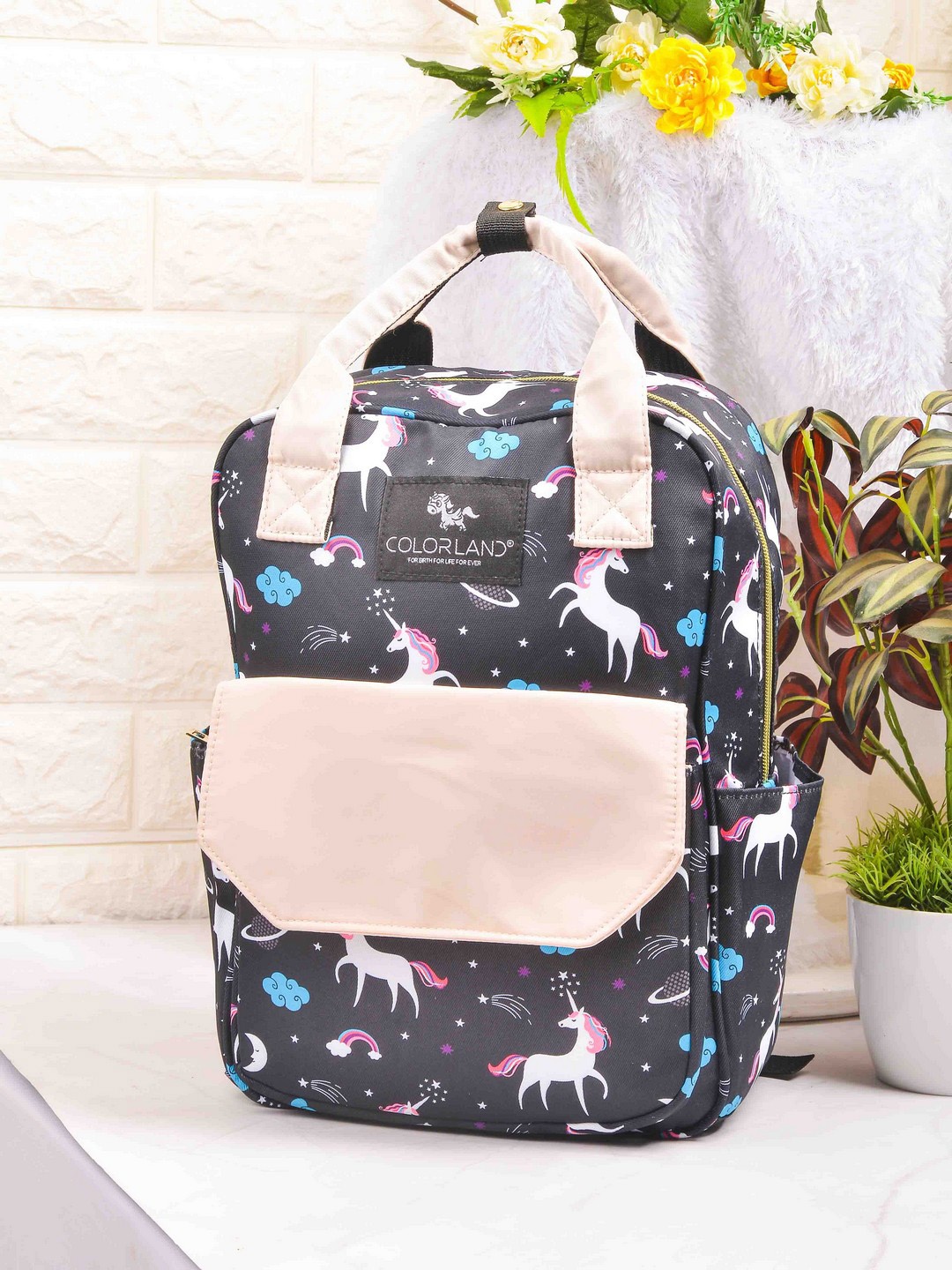 

POPLINS Black & Pink Printed Lightweight & Water Resistant Canvas Diaper Backpack