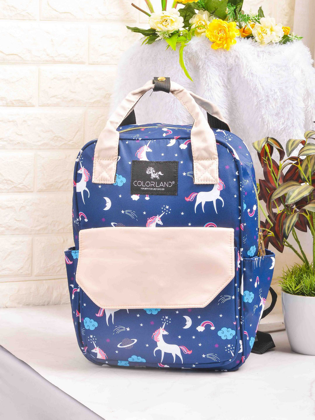 

POPLINS Navy Blue Printed Lightweight Canvas Diaper Bag