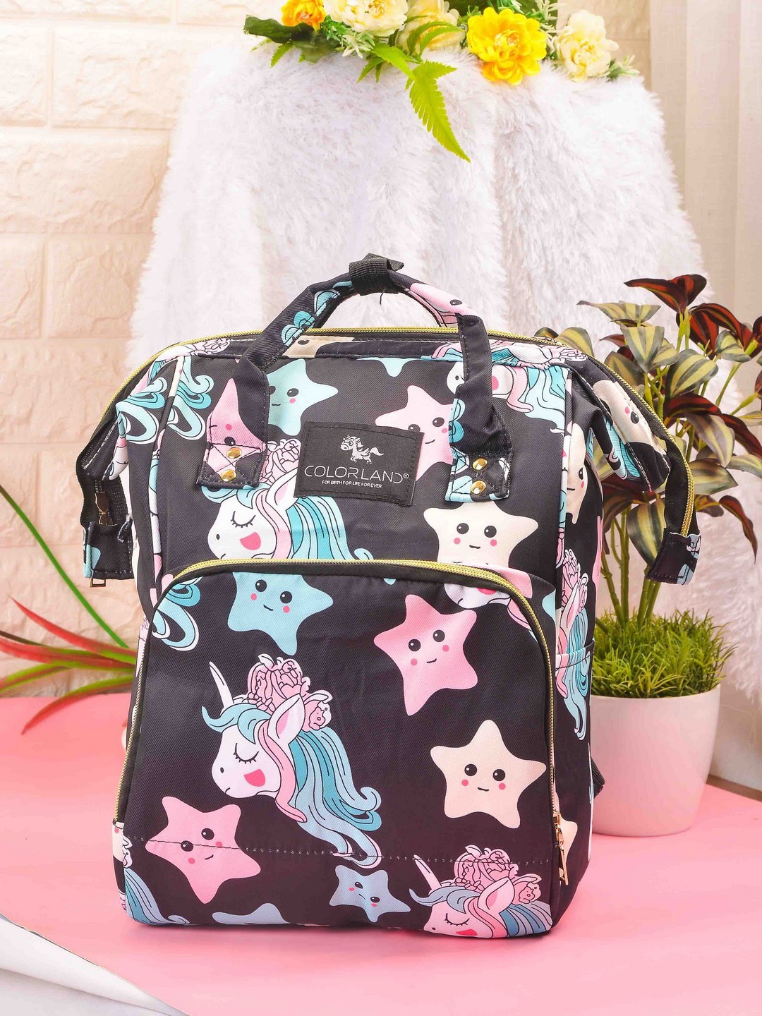 

POPLINS Women Black Printed Canvas Diaper Bag